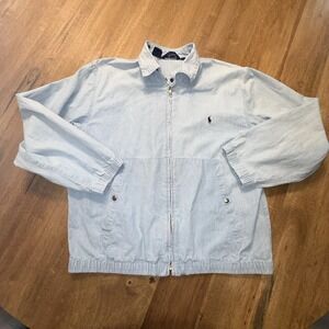 HTF Vintage Mens Polo Ralph Lauren Harrington Jacket Chambray Size M SnapOn Hood